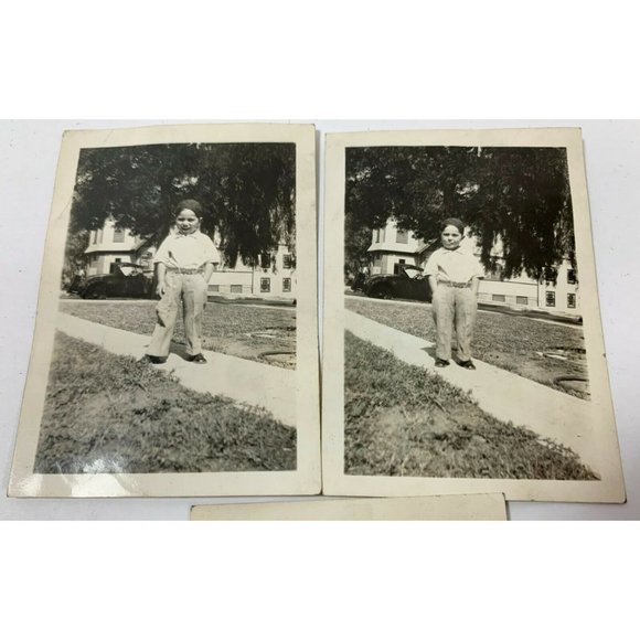 Young Boy Posing on Walkway Sidewalk 1930s Vintage Photograph Lot of 3 - Picture 2 of 8
